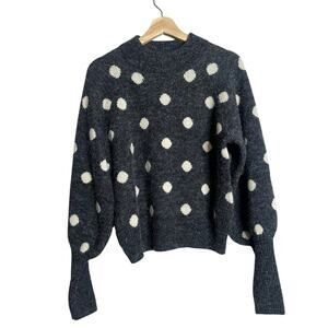 BLANKNYC Polka Dot Sweater Classic Mix-Up Gray White Cozy Knit Fall Pullover S
